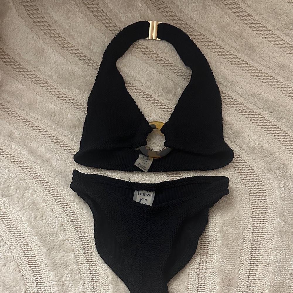 Hunza G Black Bikini with Gold Ring Detail